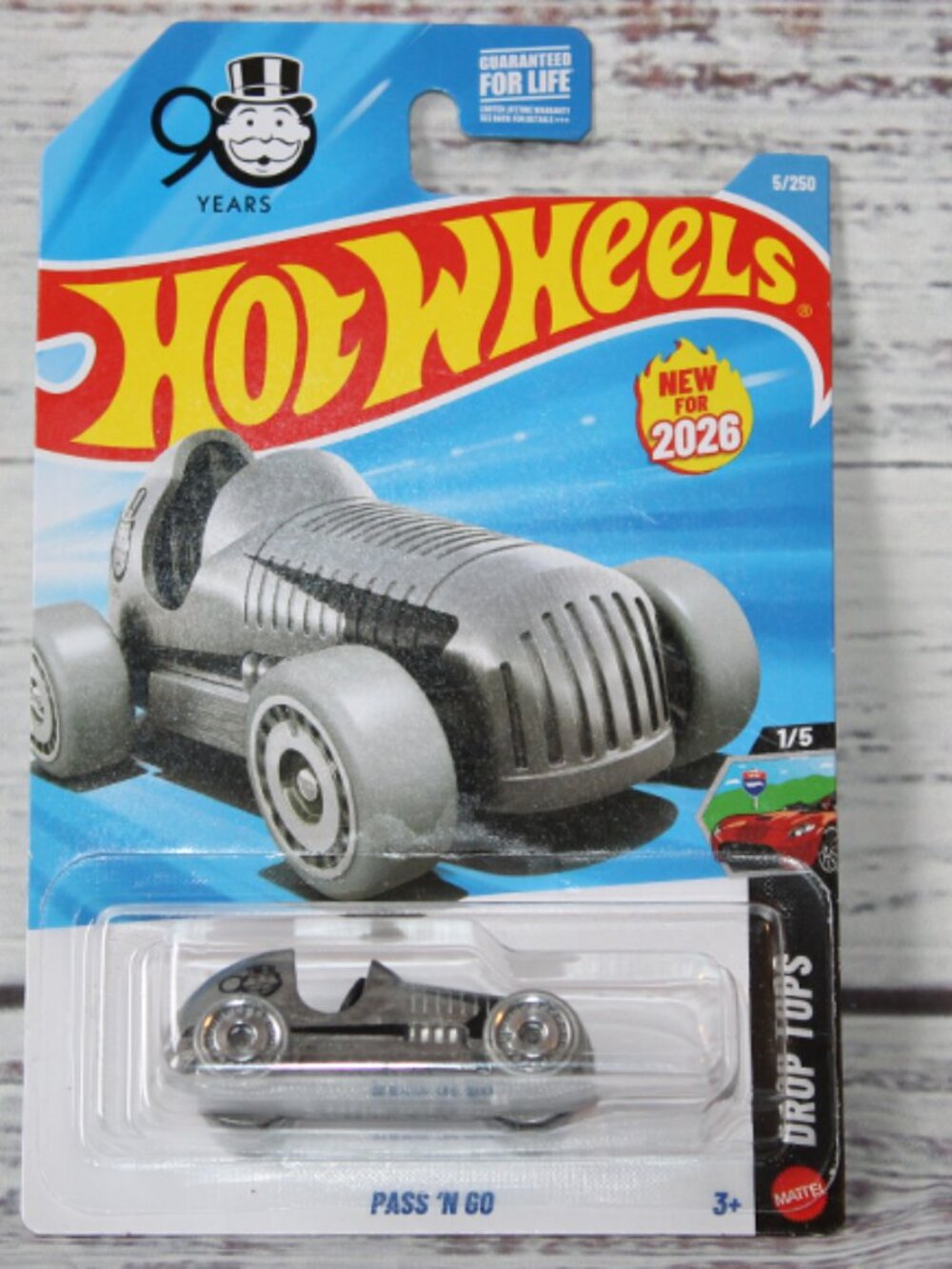 2026 Hot Wheels Silver Pass N Go 90 Years Monopoly Car